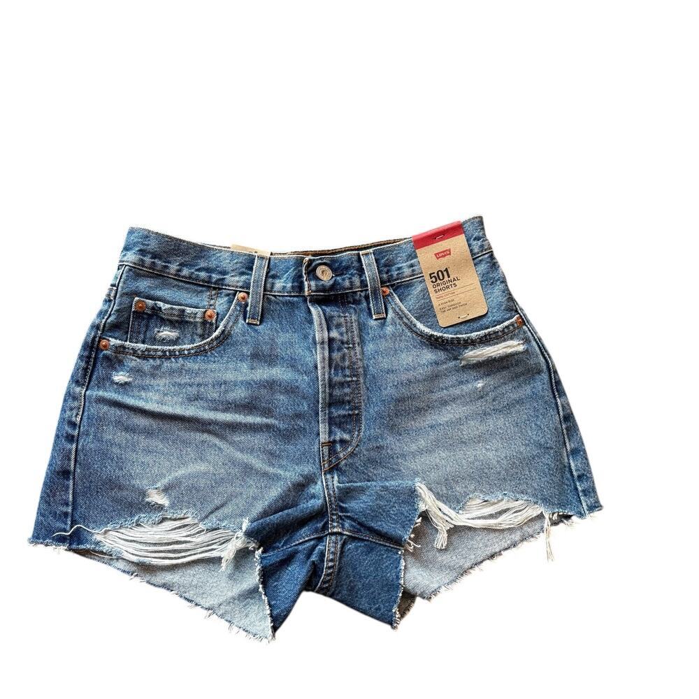 Levi's Blue Distressed High-Rise Jean Shorts
